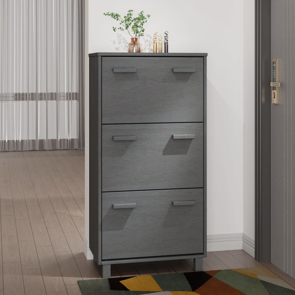 Berkfield Shoe Cabinet HAMAR Dark Grey 59.5x35x117 cm Solid Wood Pine