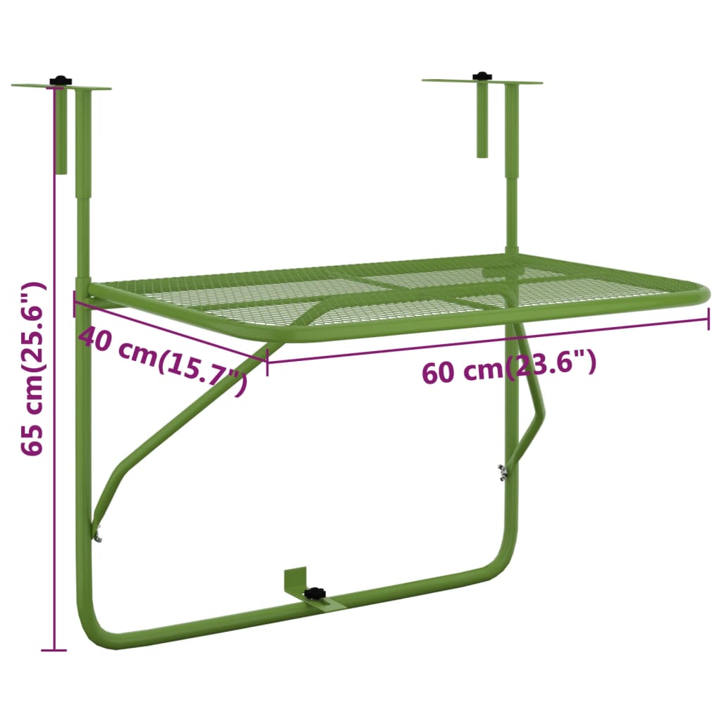 Berkfield Balcony Table Green 60x40 cm Steel