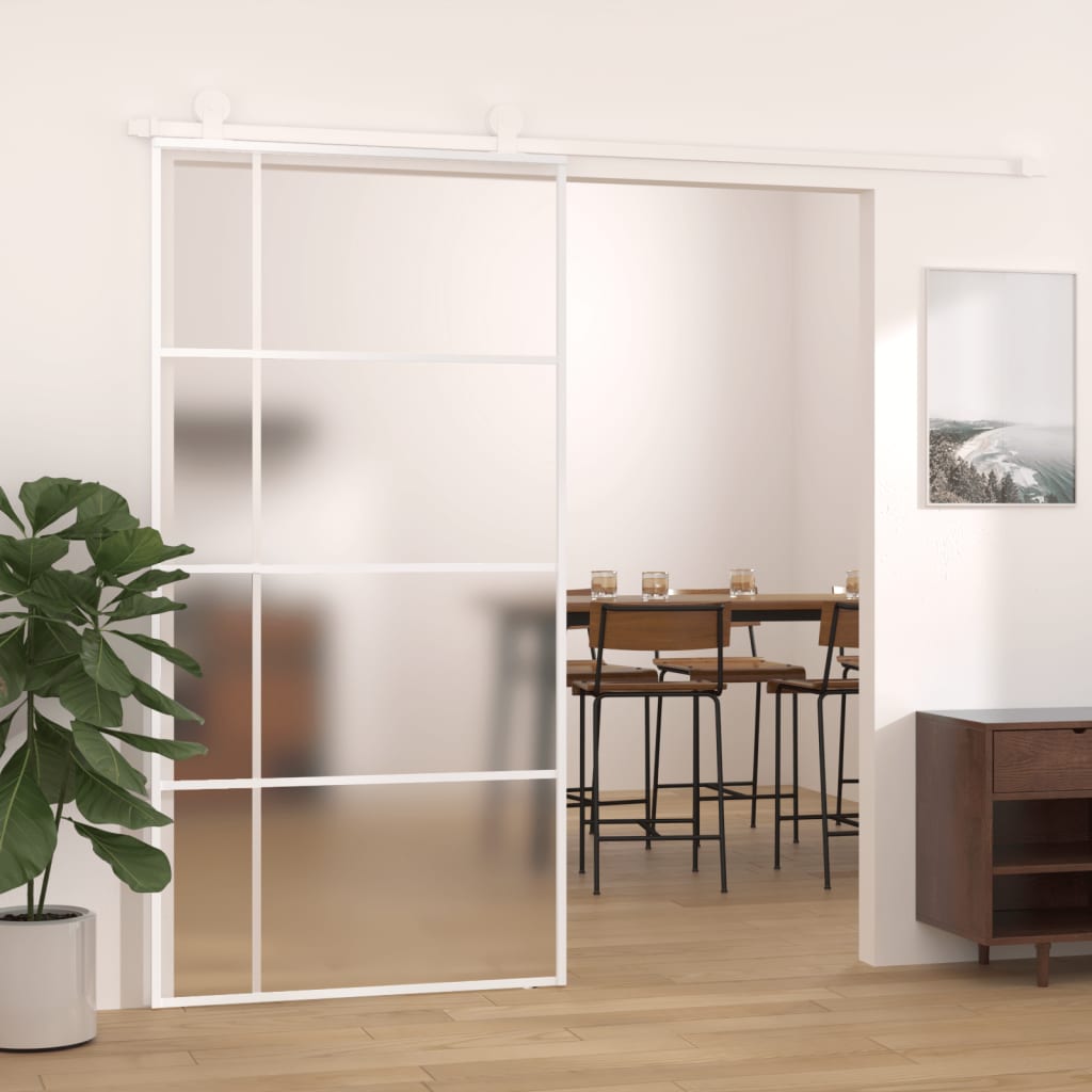 Berkfield Sliding Door Frosted ESG Glass and Aluminium 102.5x205 cm White