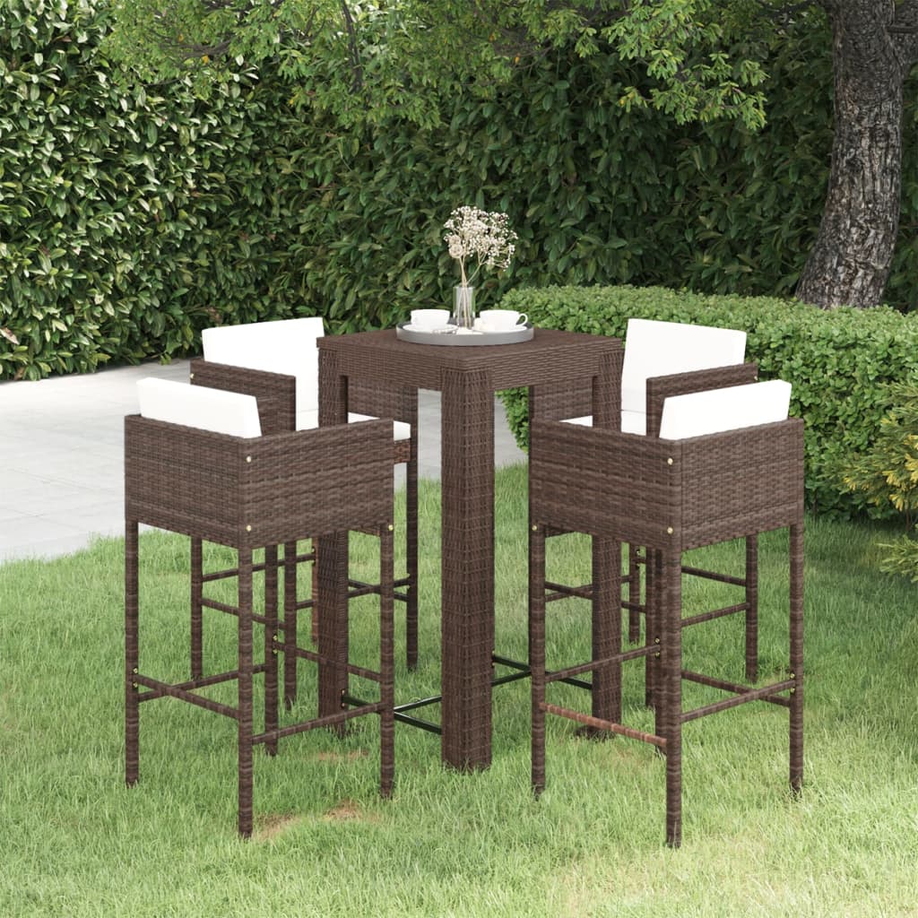 Berkfield 5 Piece Garden Bar Set with Cushions Poly Rattan Brown