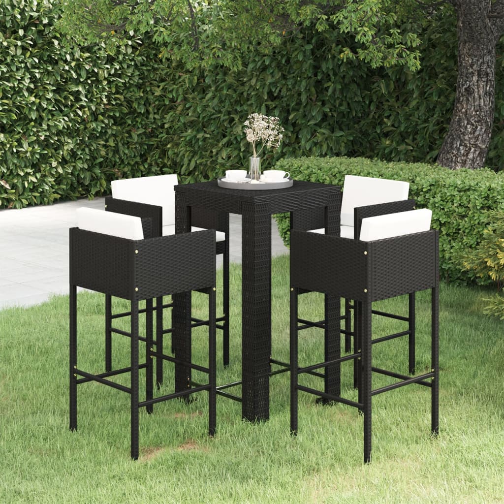 Berkfield 5 Piece Garden Bar Set with Cushions Poly Rattan Black