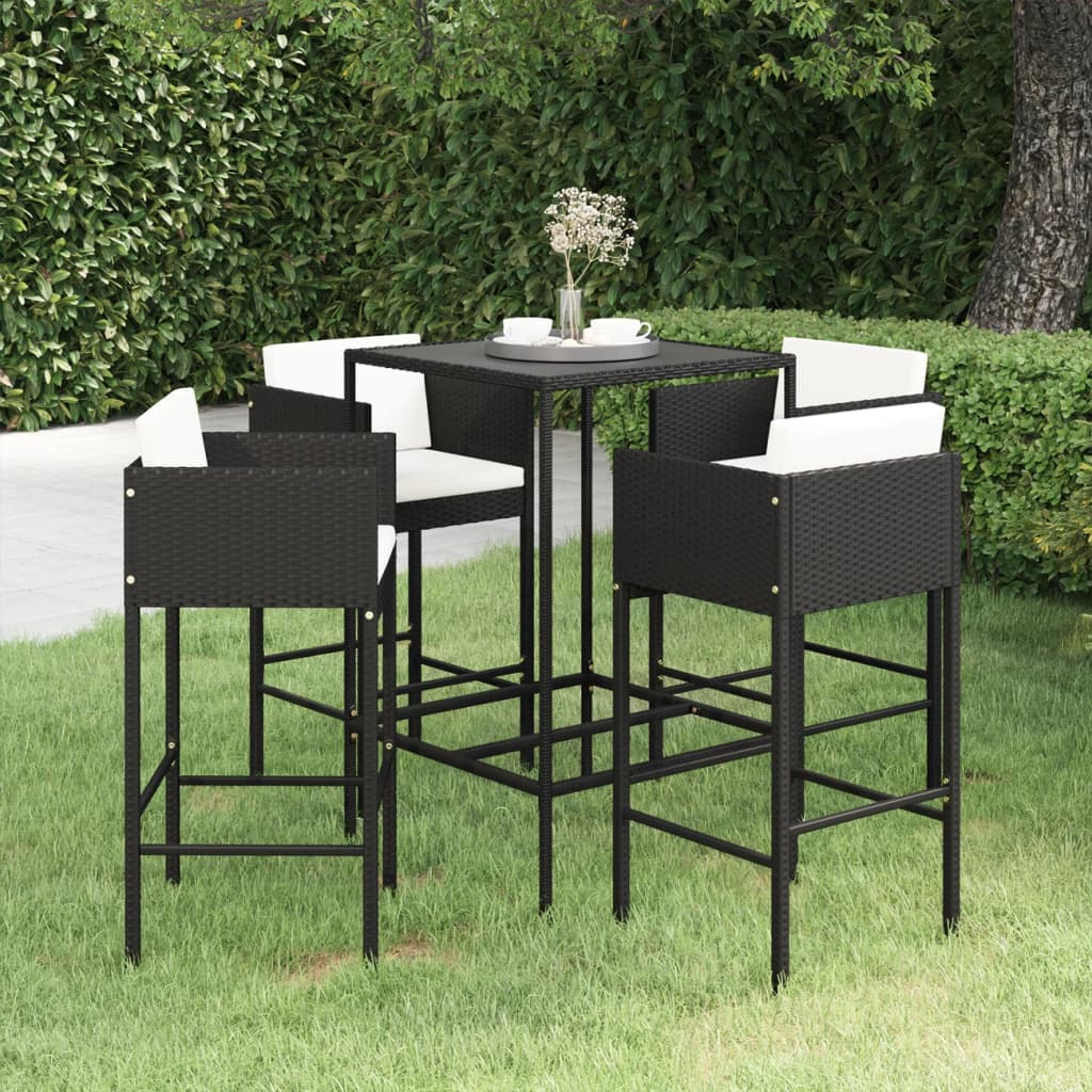 Berkfield 5 Piece Garden Bar Set with Cushions Poly Rattan Black