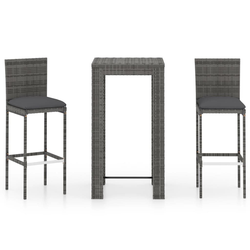 Berkfield 3 Piece Garden Bar Set with Cushions Poly Rattan Grey