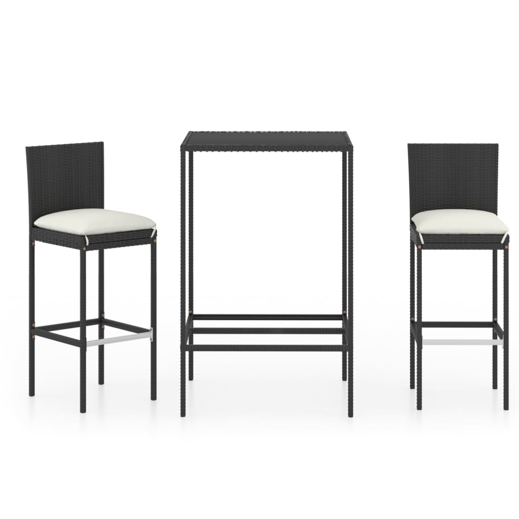 Berkfield 3 Piece Garden Bar Set with Cushions Poly Rattan Black
