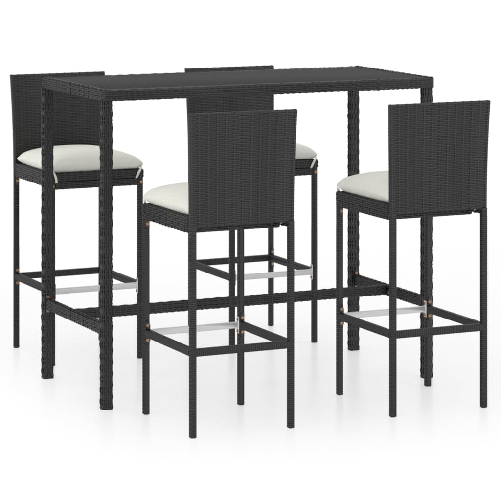 Berkfield 5 Piece Garden Bar Set with Cushions Poly Rattan Black