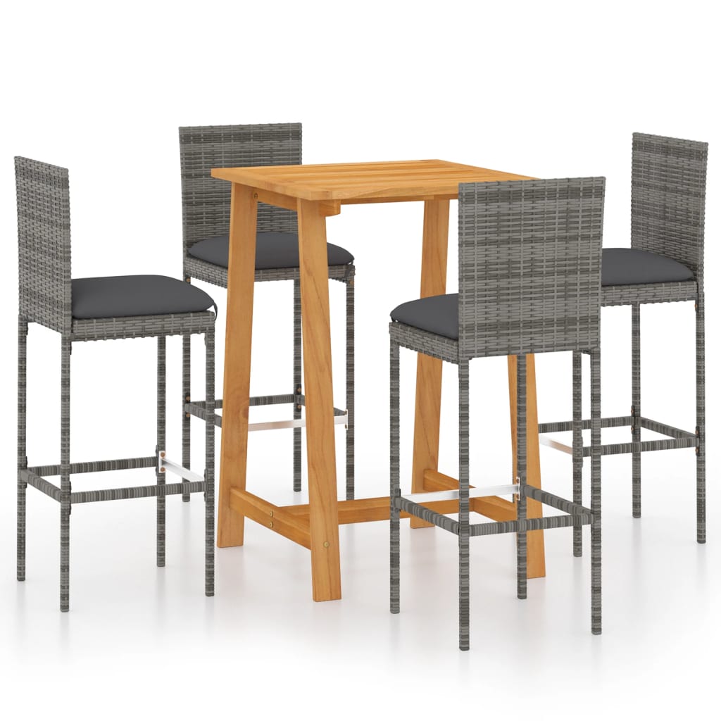 Berkfield 5 Piece Garden Bar Set with Cushions Poly Rattan Grey
