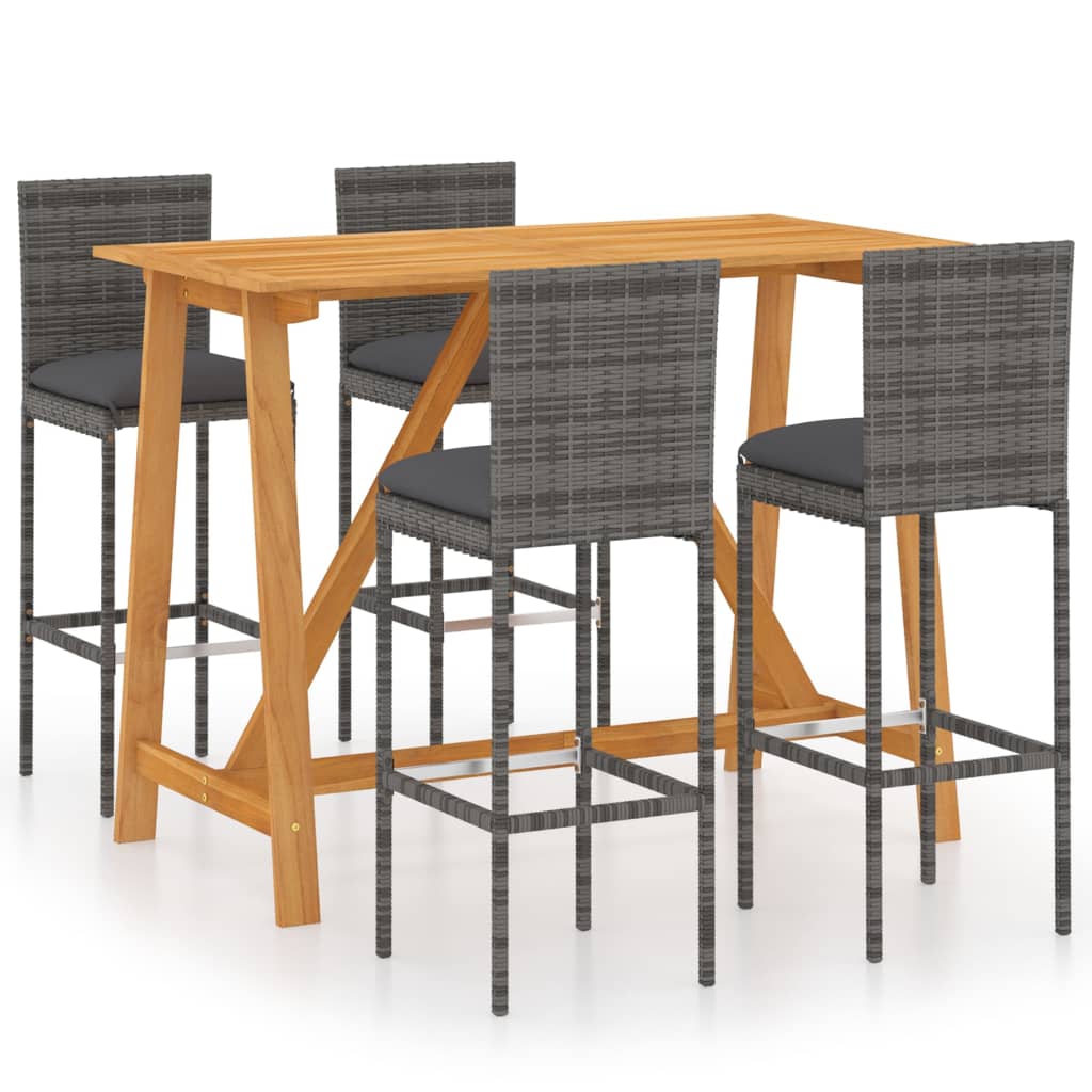 Berkfield 5 Piece Garden Bar Set with Cushions Poly Rattan Grey