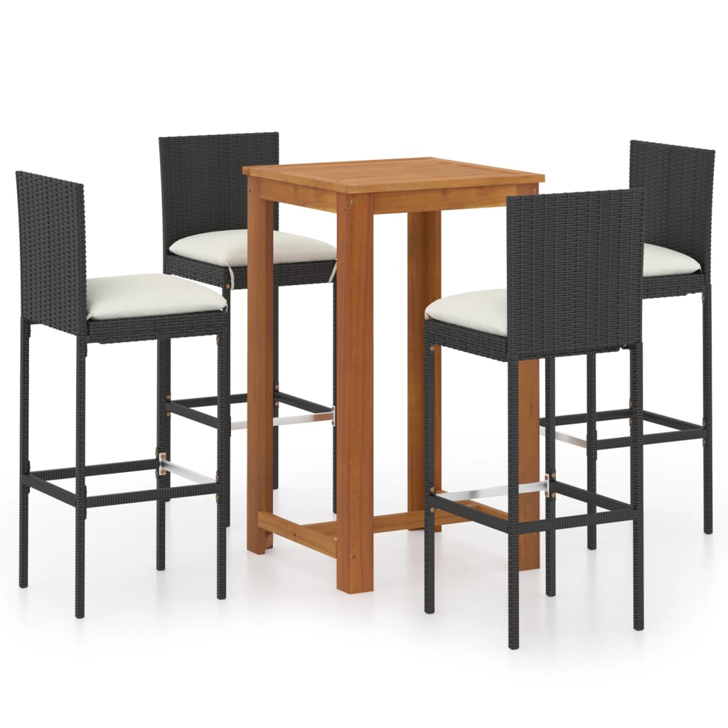 Berkfield 5 Piece Garden Bar Set with Cushions Poly Rattan Black