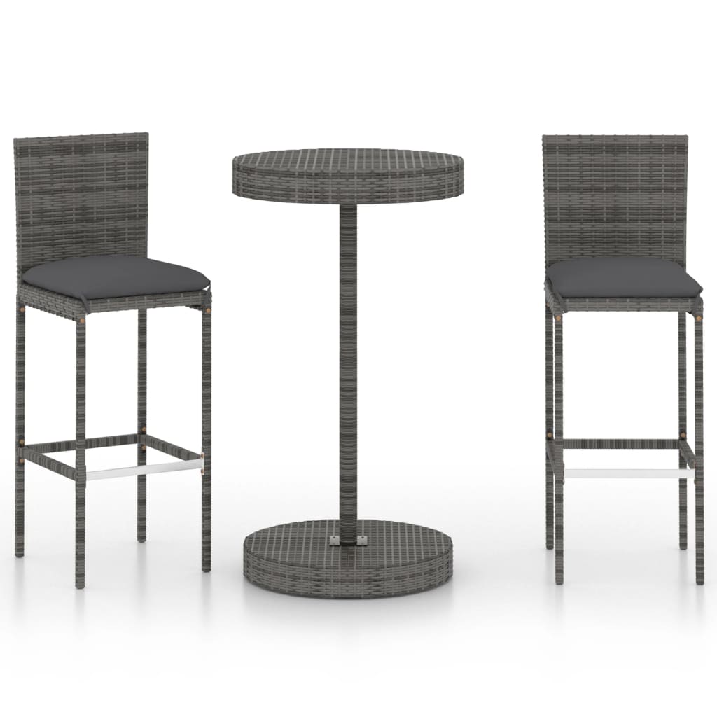 Berkfield 3 Piece Garden Bar Set with Cushions Poly Rattan Grey