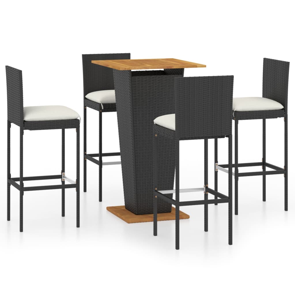 Berkfield 5 Piece Garden Bar Set with Cushions Poly Rattan Black