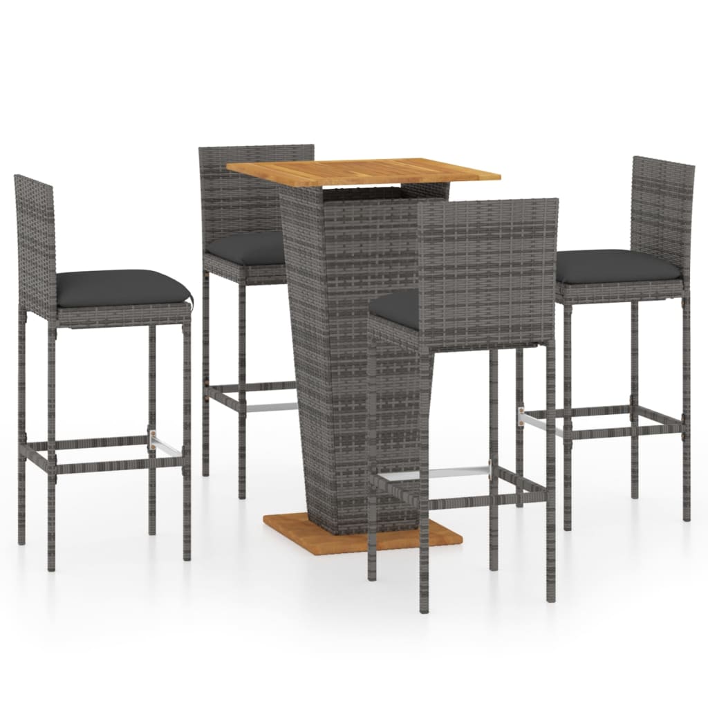 Berkfield 5 Piece Garden Bar Set with Cushions Poly Rattan Grey