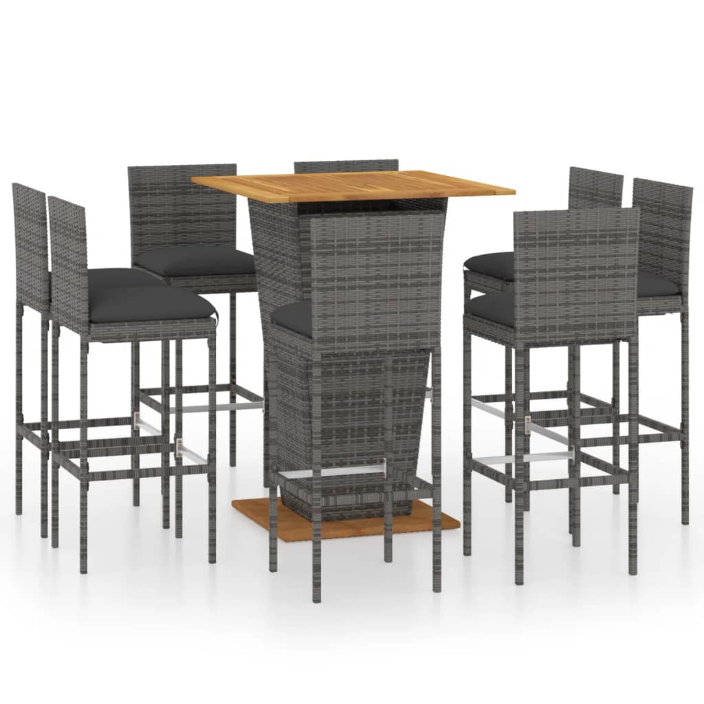 Berkfield 9 Piece Garden Bar Set with Cushions Poly Rattan Grey