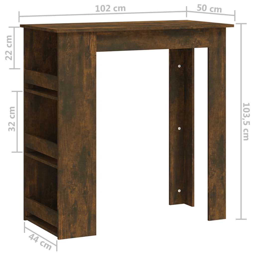 Berkfield Bar Table with Storage Rack Smoked Oak 102x50x103.5cm Engineered Wood