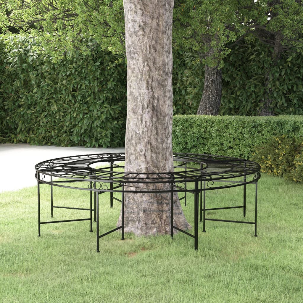 Berkfield Round Tree Bench ” _160 cm Black Steel – Berkfield Home