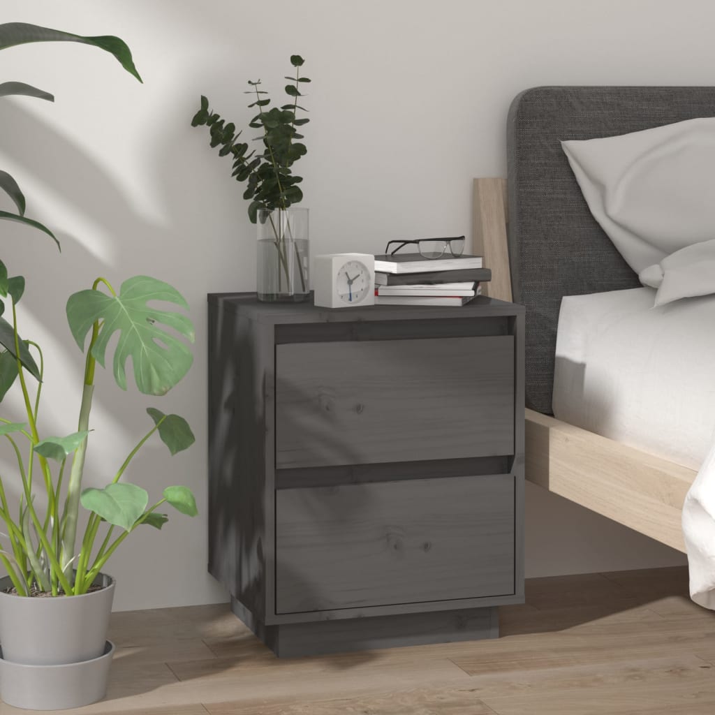 Berkfield Bedside Cabinet Grey 40x35x50 cm Solid Wood Pine