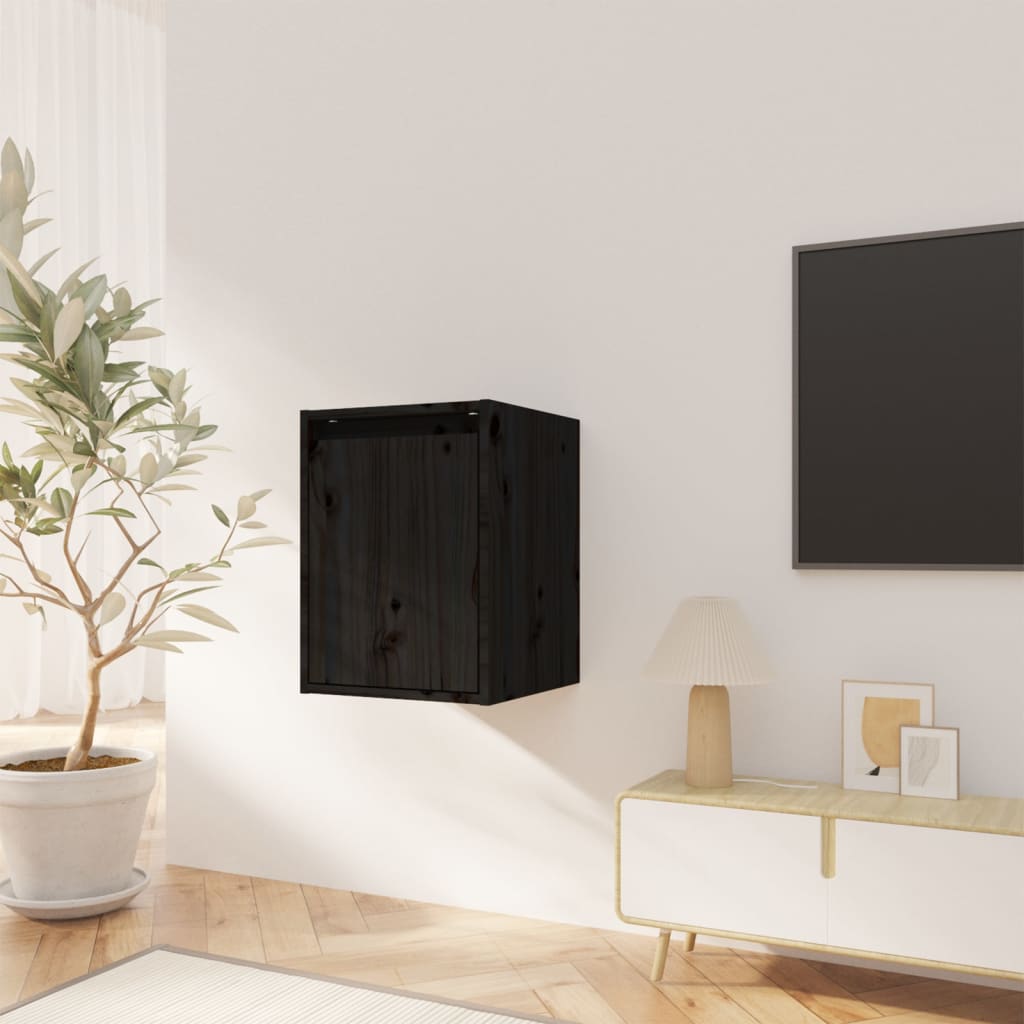 Berkfield Wall Cabinet Black 30x30x40 cm Solid Wood Pine