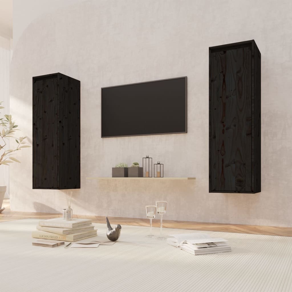 Berkfield Wall Cabinets 2 pcs Black 30x30x100 cm Solid Pinewood