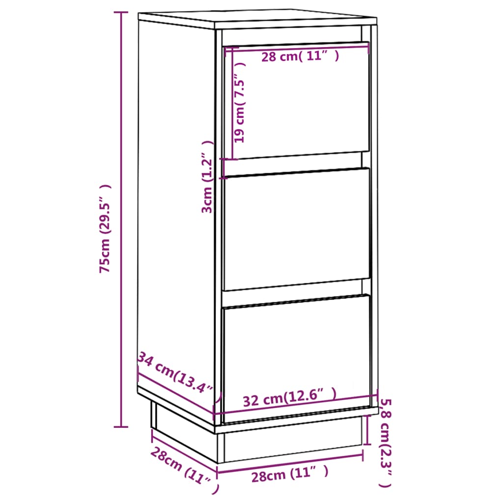 Berkfield Sideboards 2 pcs White 32x34x75 cm Solid Wood Pine