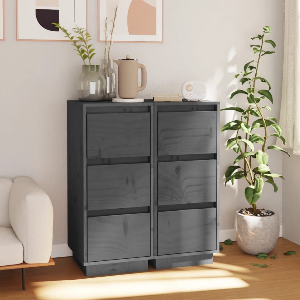 Berkfield Sideboards 2 pcs Grey 32x34x75 cm Solid Wood Pine