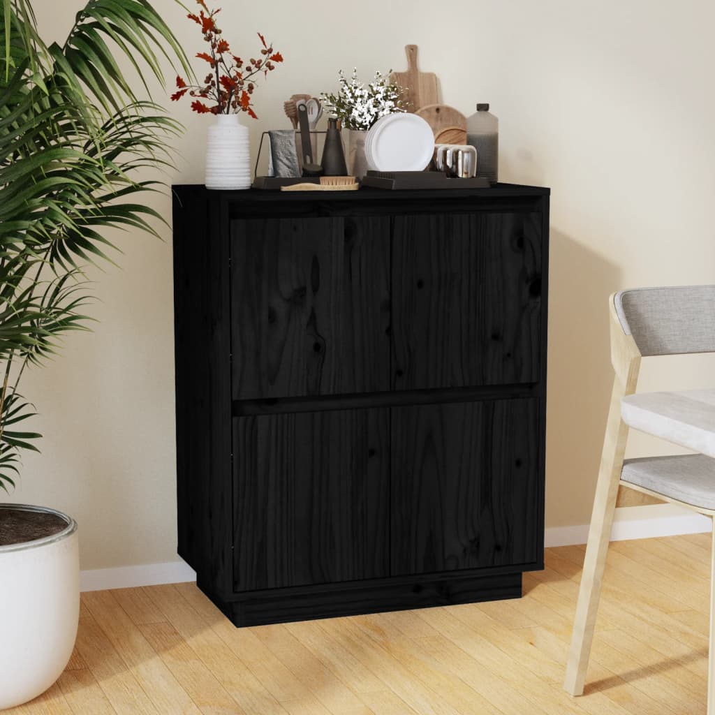 Berkfield Sideboard Black 60x34x75 cm Solid Wood Pine