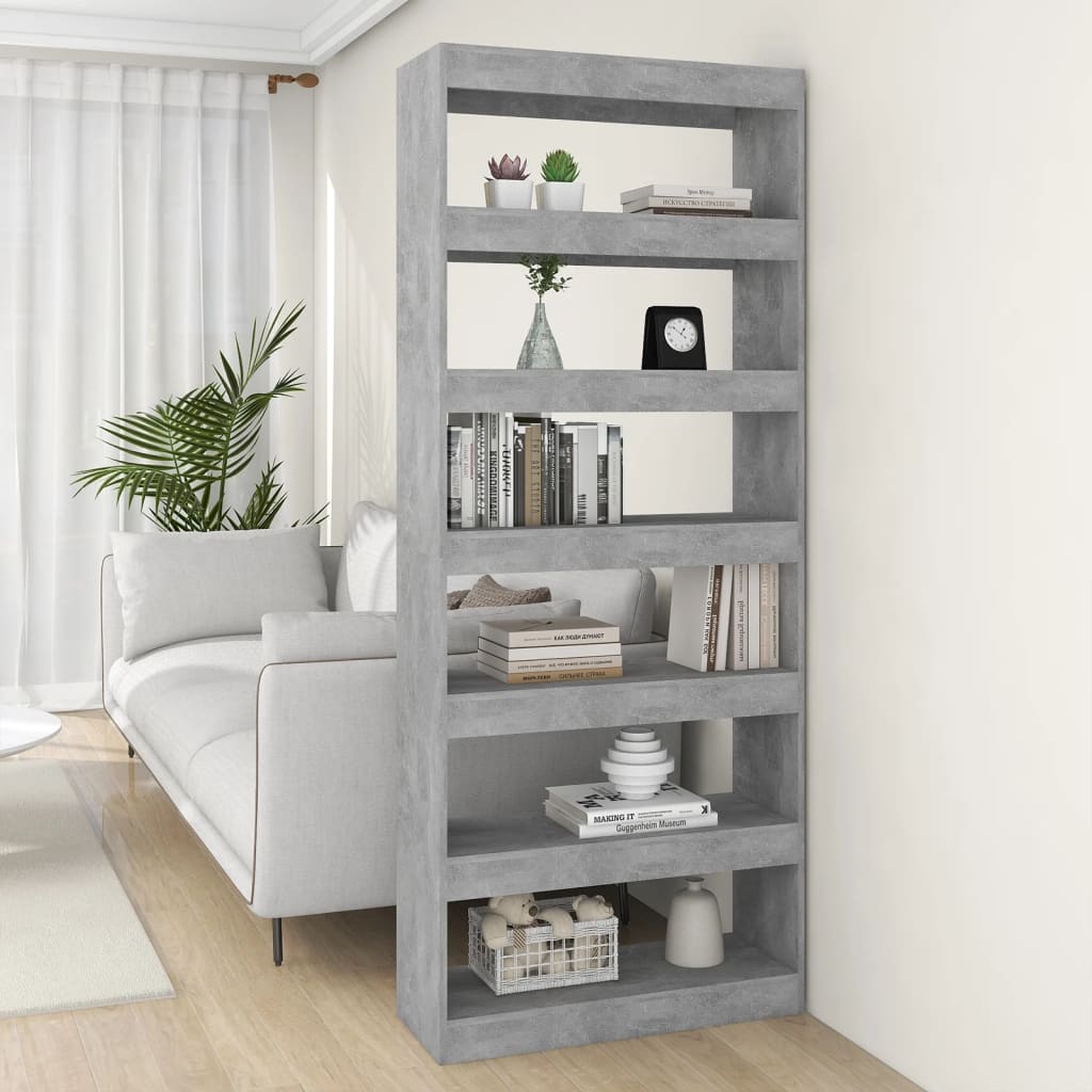Berkfield Book Cabinet/Room Divider Concrete Grey 80x30x198 cm Engineered Wood