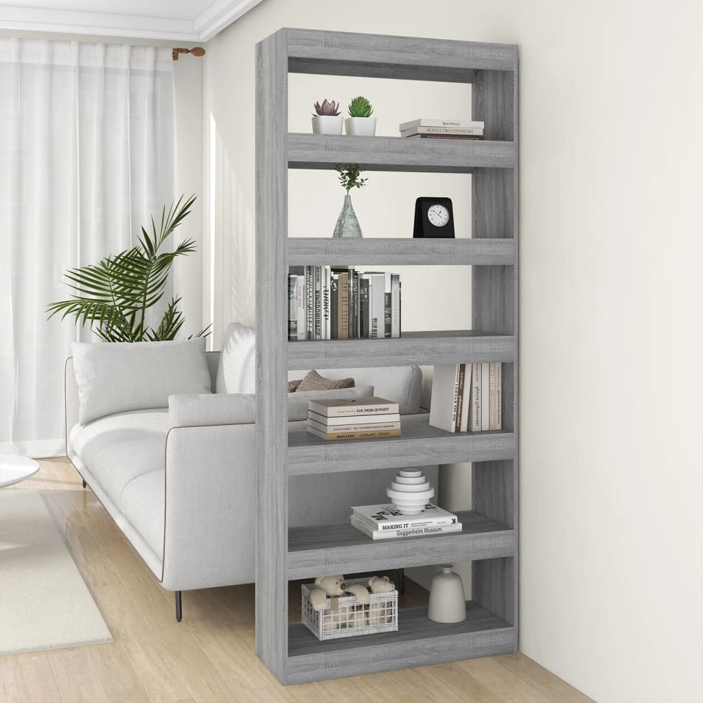 Berkfield Book Cabinet/Room Divider Grey Sonoma 80x30x198 cm Engineered Wood