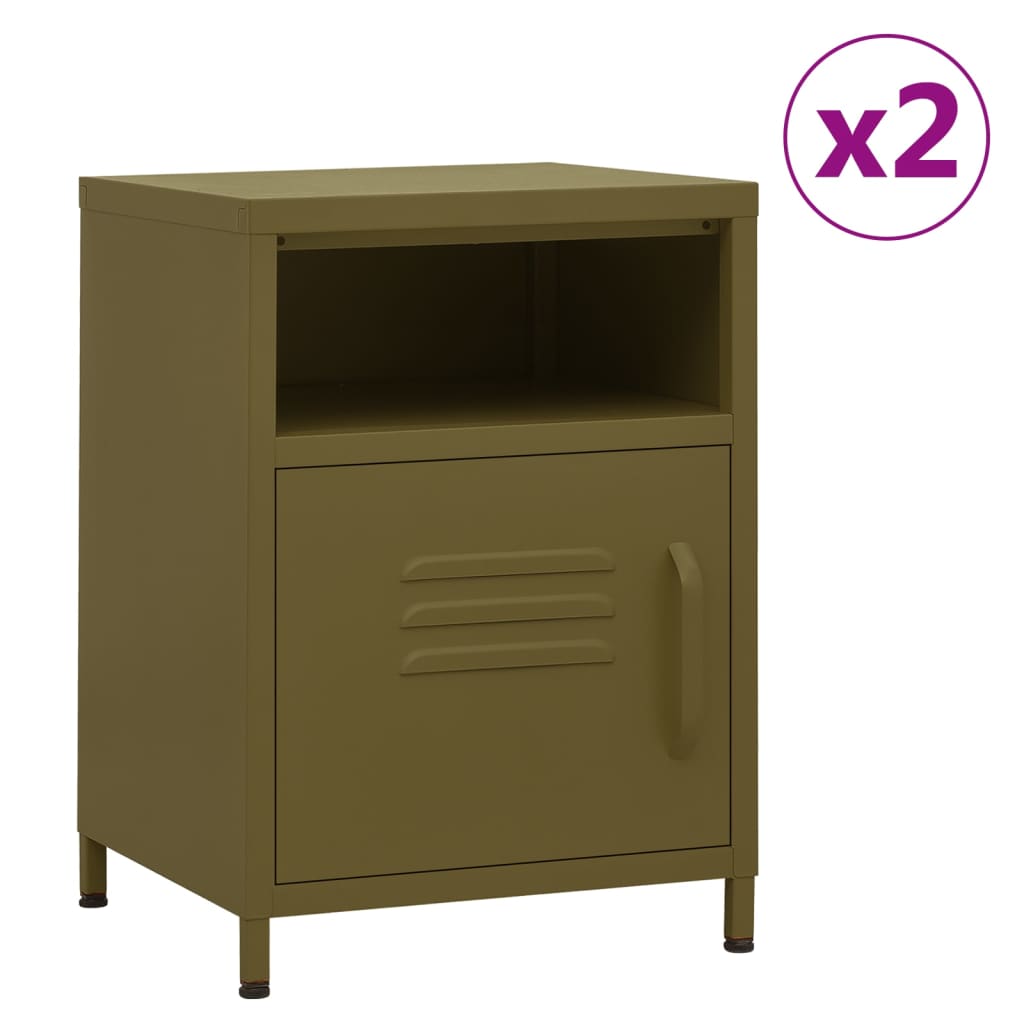 Berkfield Nightstands 2 pcs Olive Green 35x35x51 cm Steel