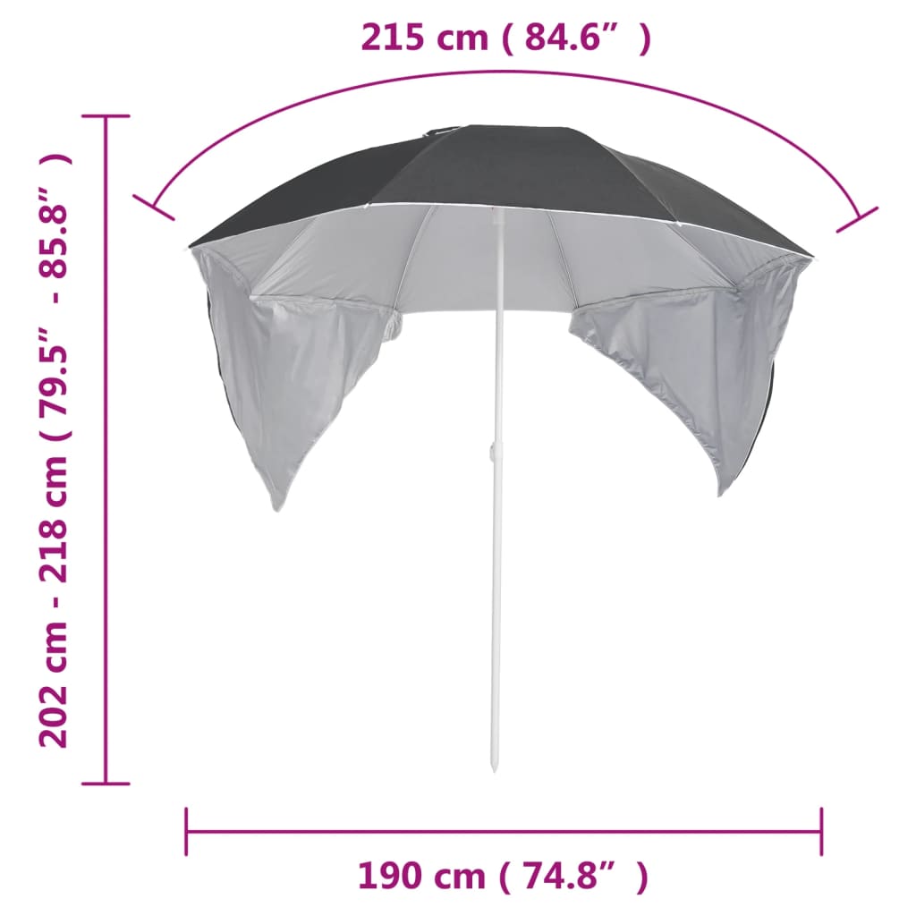 Berkfield Beach Umbrella with Side Walls Anthracite 215 cm