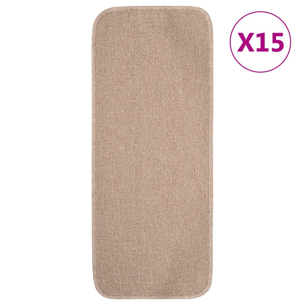 Berkfield Anti Slip Stair Mats 15 pcs 60x25 cm Beige Rectangular