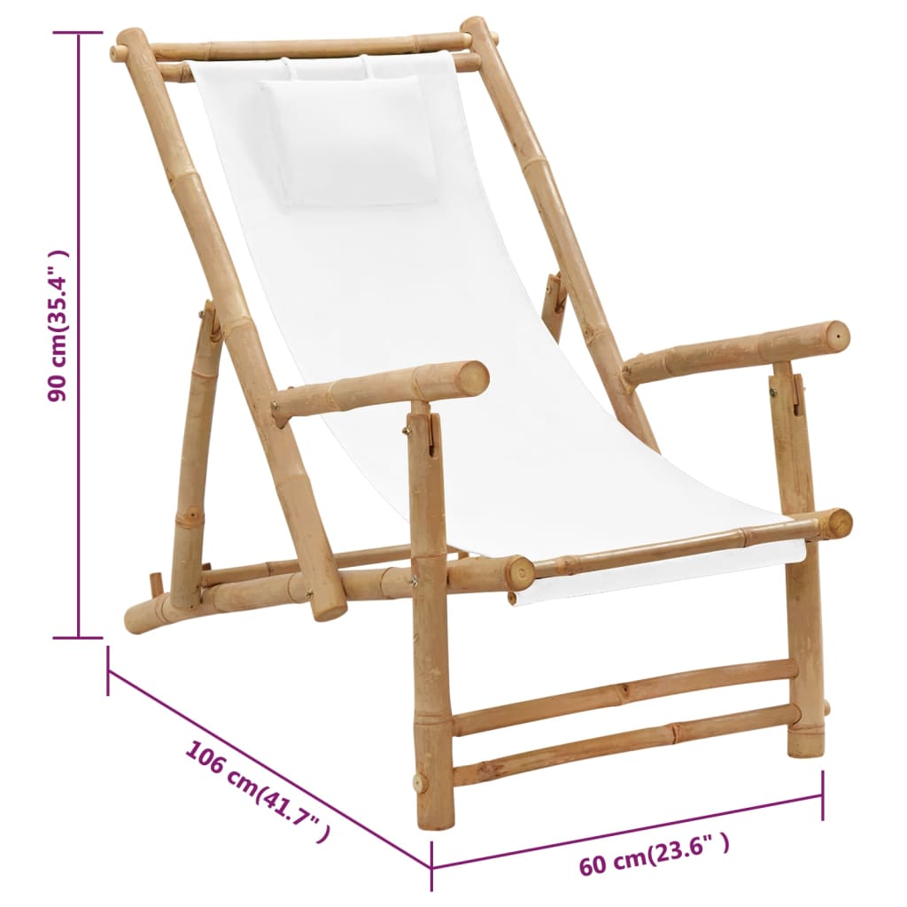 Berkfield Deck Chair Bamboo and Canvas Cream White