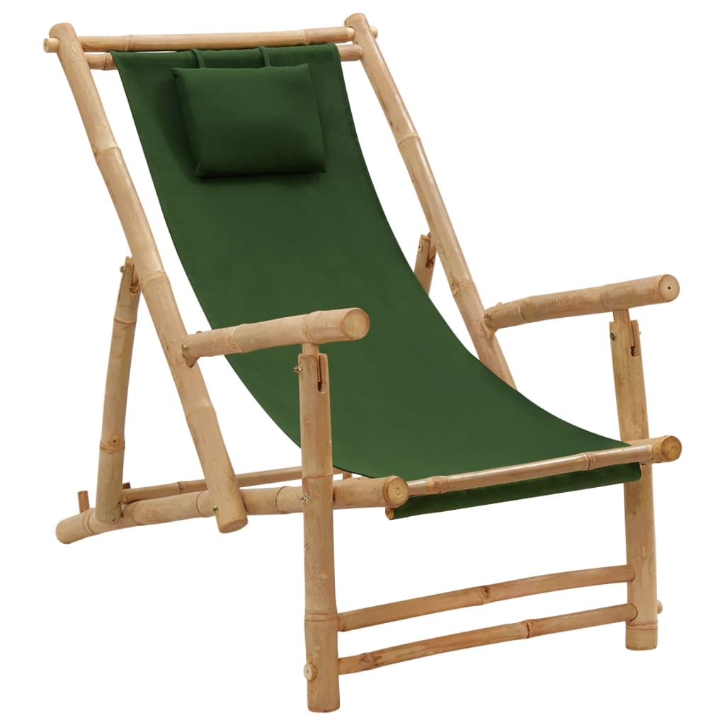Berkfield Deck Chair Bamboo and Canvas Green