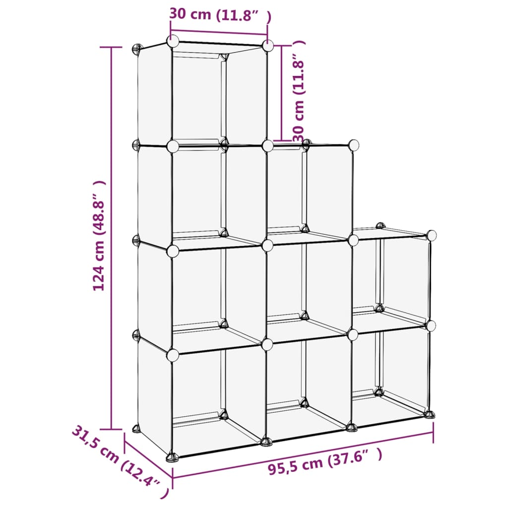 Berkfield Storage Cube Organiser with 9 Cubes Transparent PP