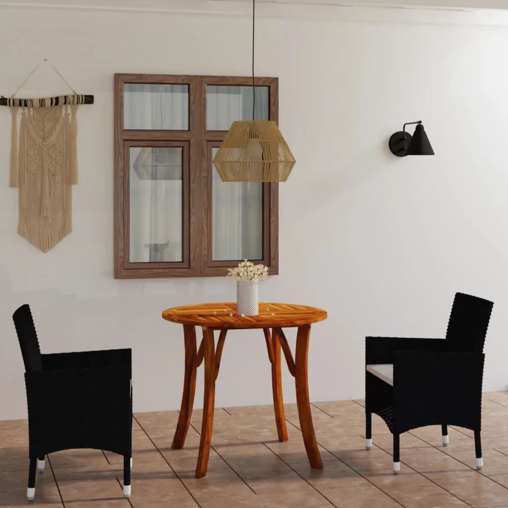 Berkfield 3 Piece Garden Dining Set with Cushions Poly Rattan Black