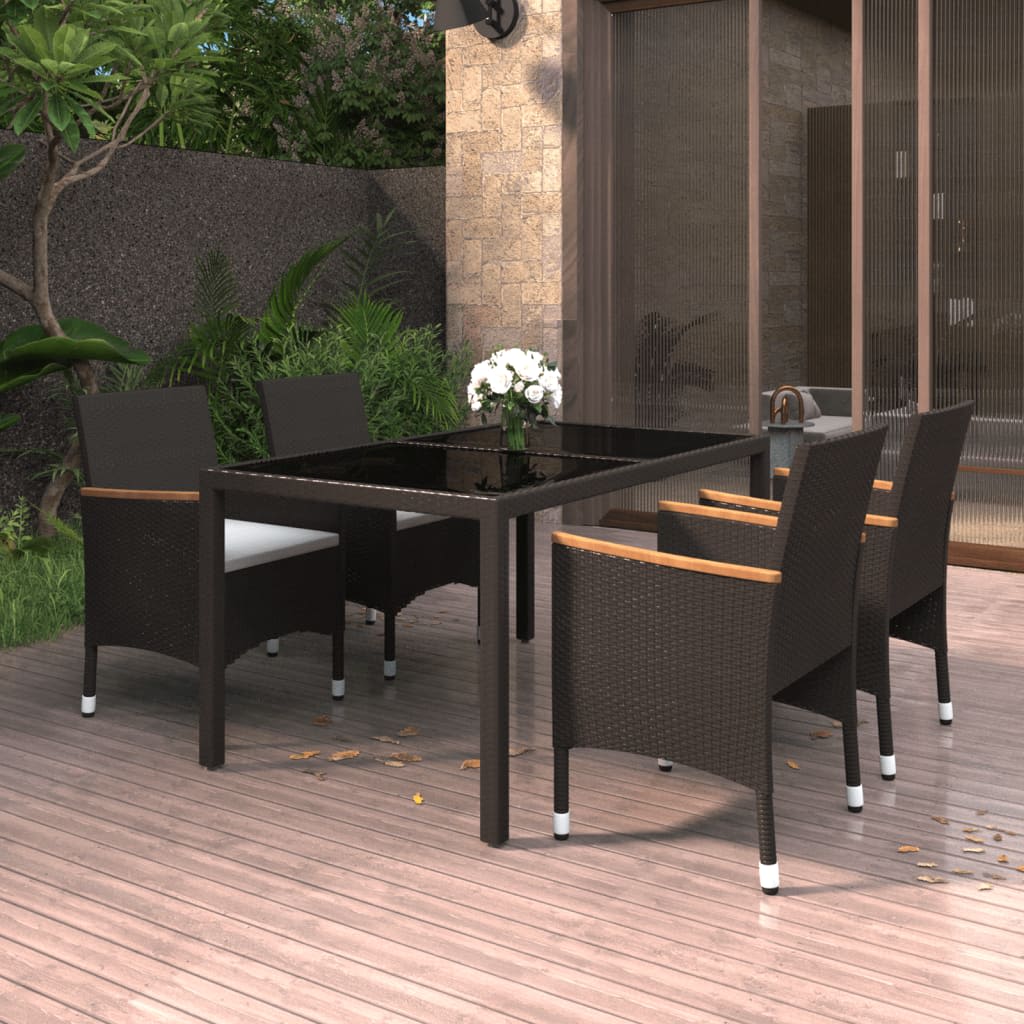 Berkfield 5 Piece Garden Dining Set Poly Rattan and Tempered Glass Black
