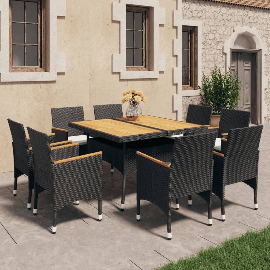 Berkfield 9 Piece Garden Dining Set Poly Rattan and Solid Wood Black