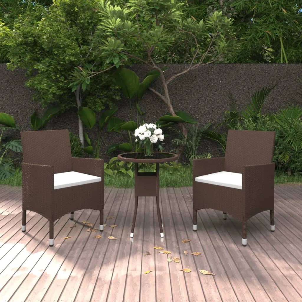Berkfield 3 Piece Garden Bistro Set Poly Rattan and Tempered Glass Brown