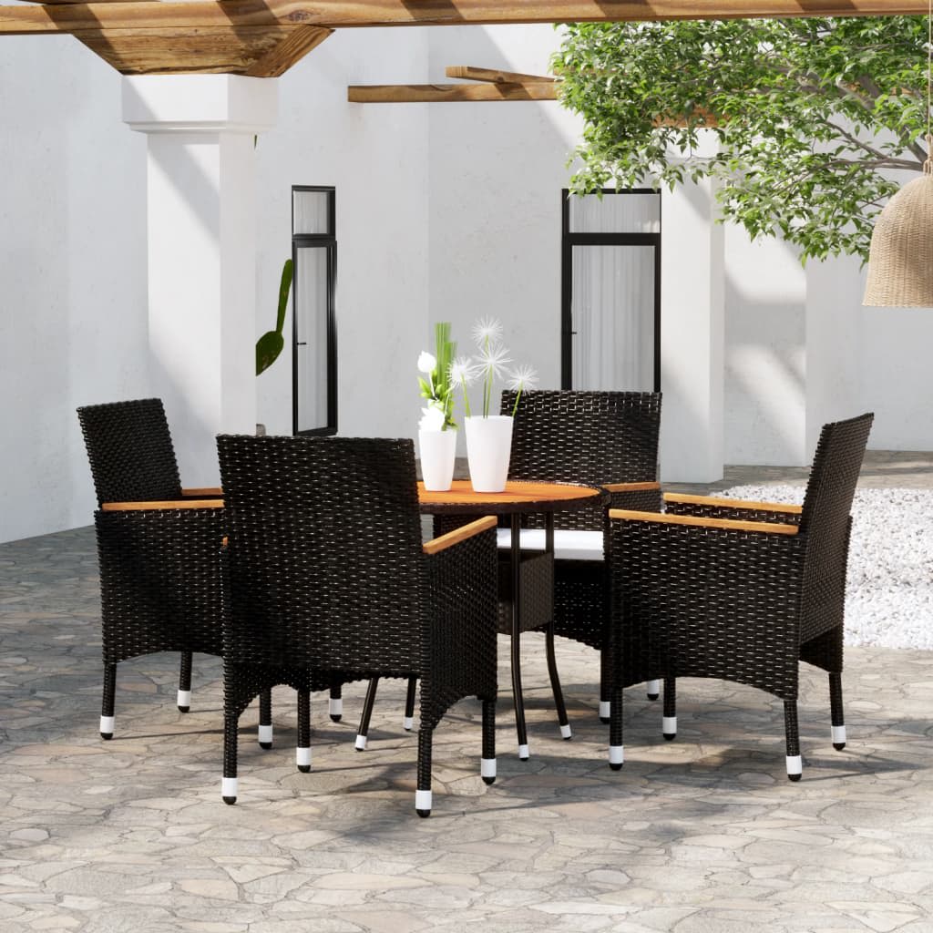 Berkfield 5 Piece Garden Bistro Set Poly Rattan and Solid Wood Black