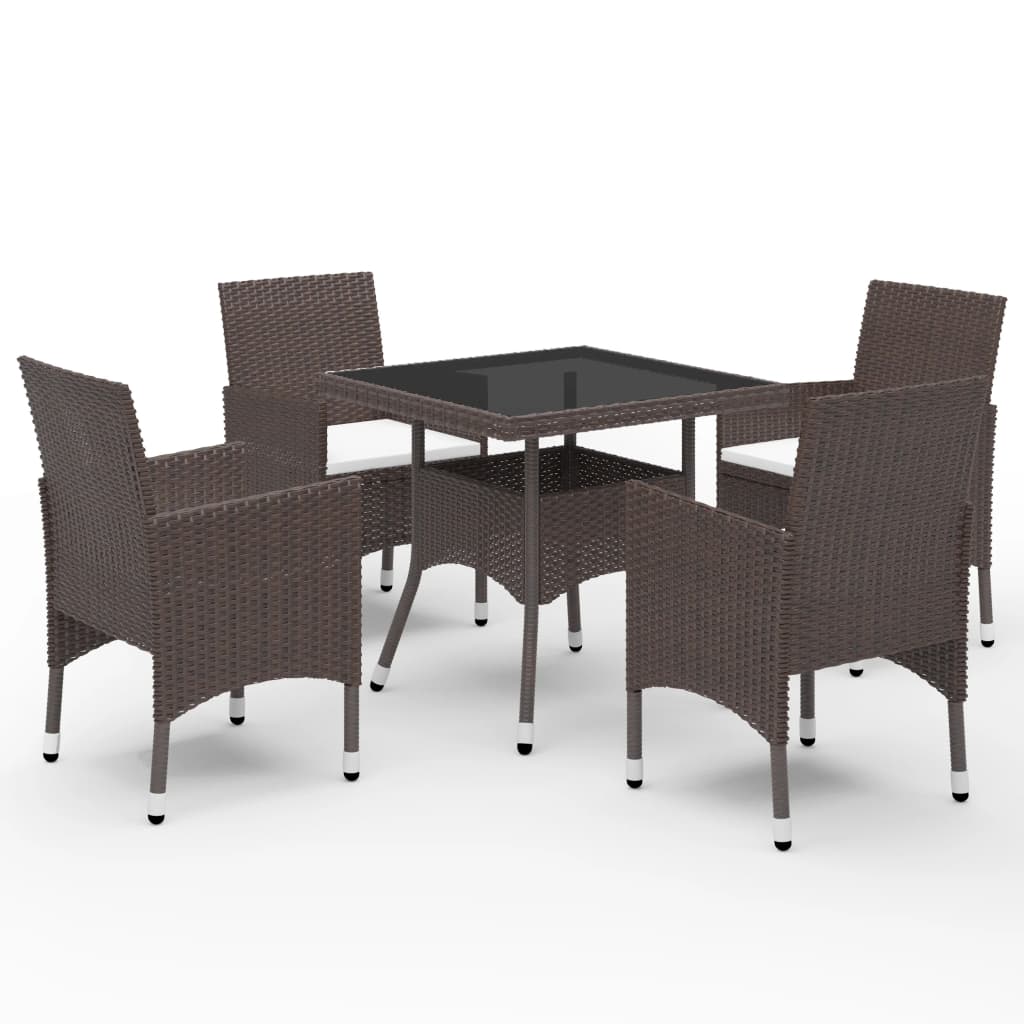 Berkfield 5 Piece Garden Dining Set Poly Rattan and Tempered Glass Brown