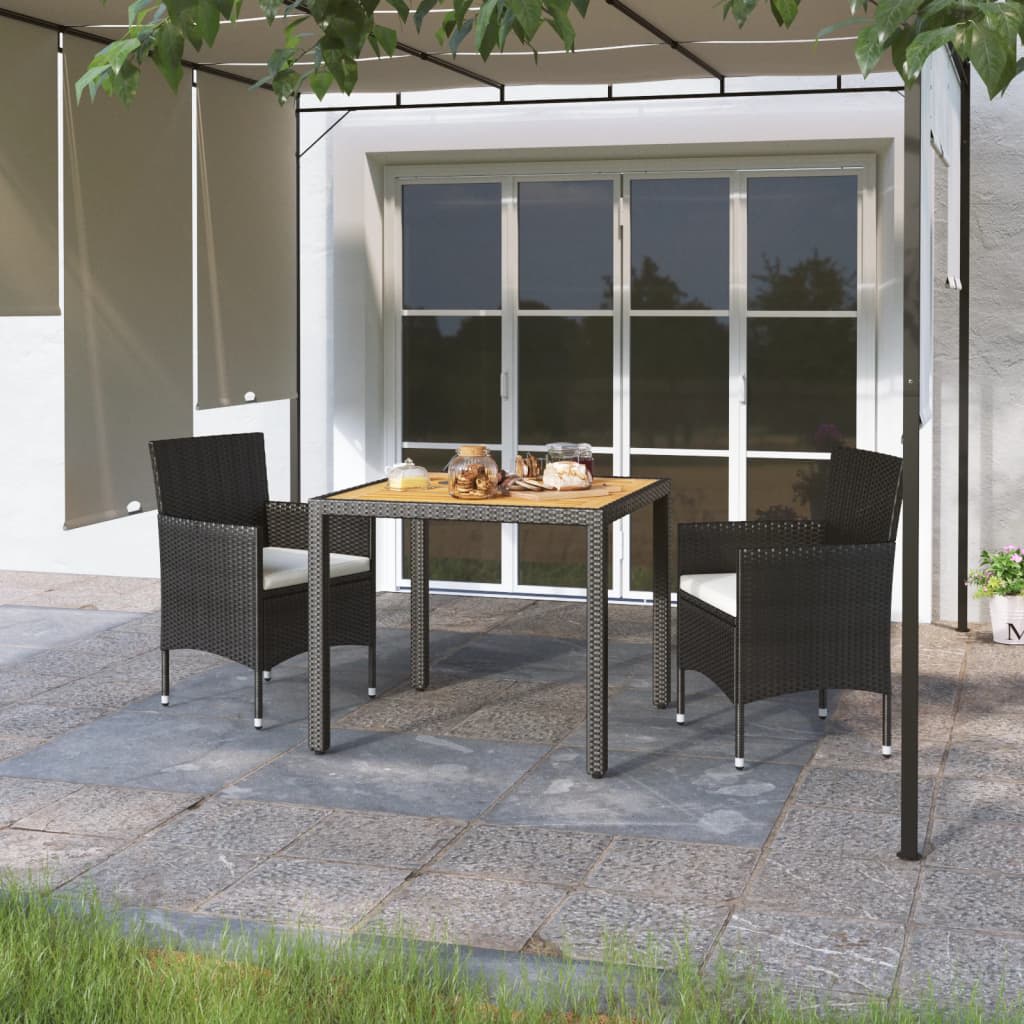 Berkfield 3 Piece Garden Dining Set Poly Rattan and Solid Wood Black