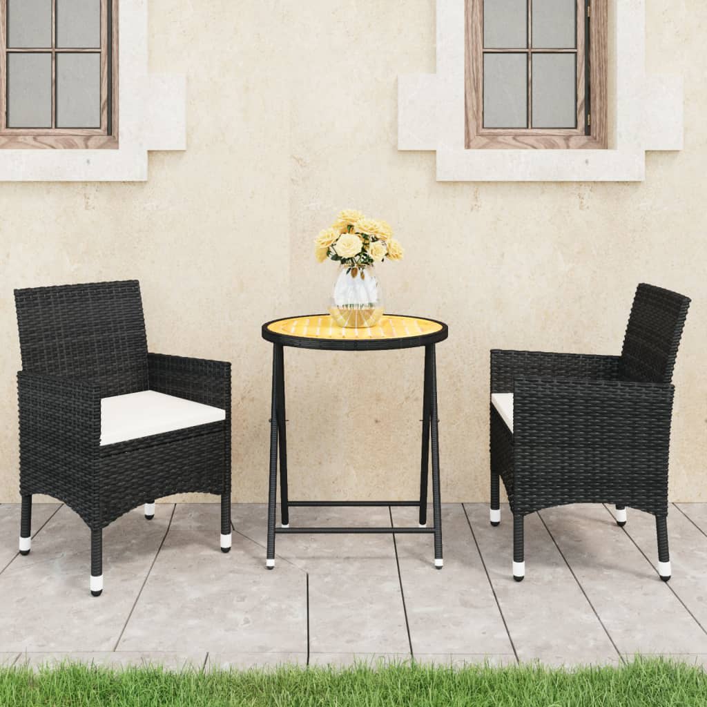 Berkfield 3 Piece Garden Bistro Set Poly Rattan and Acacia Wood Black