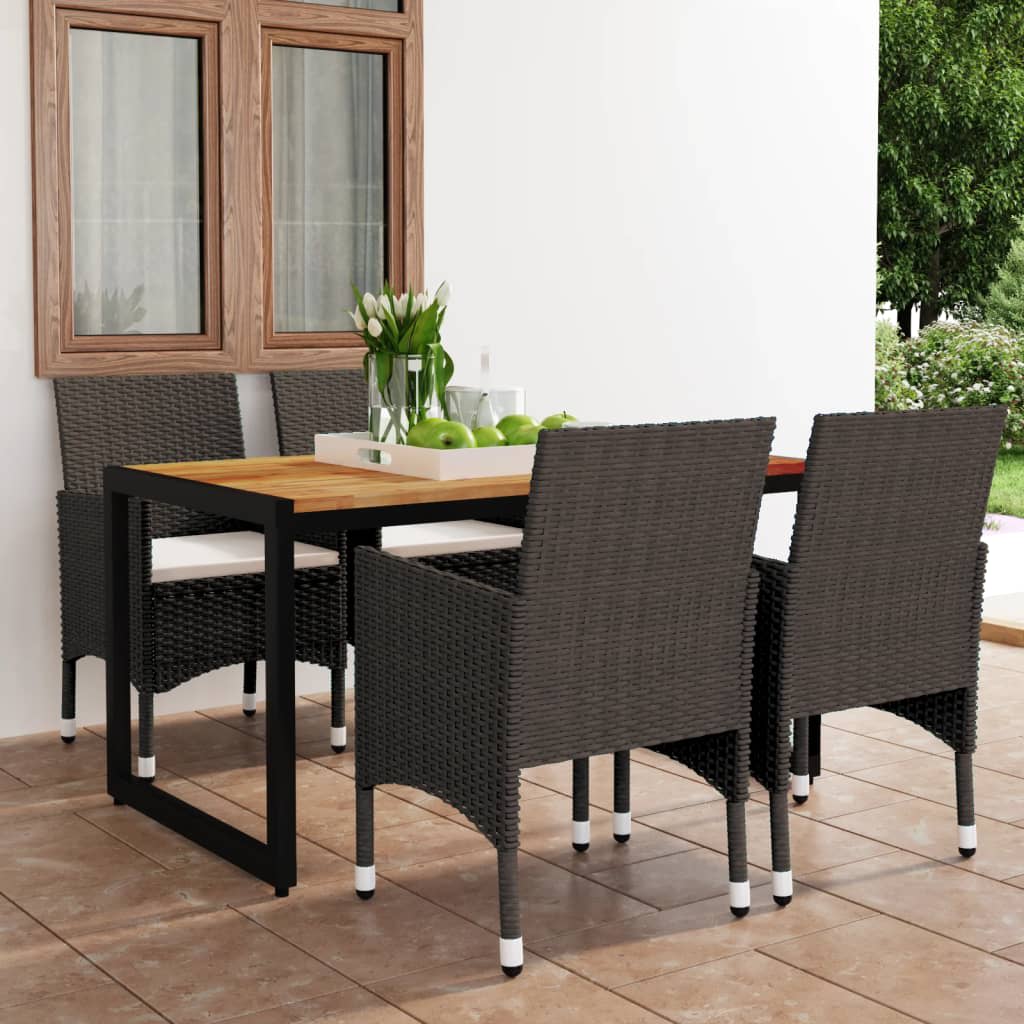 Berkfield 5 Piece Garden Dining Set Poly Rattan and Solid Wood Brown