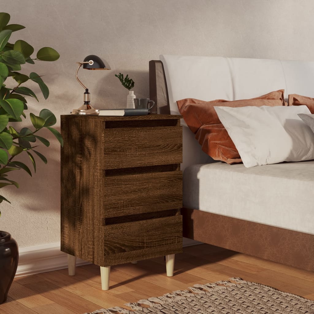 Berkfield Bed Cabinet with Solid Wood Legs Brown Oak 40x35x69 cm
