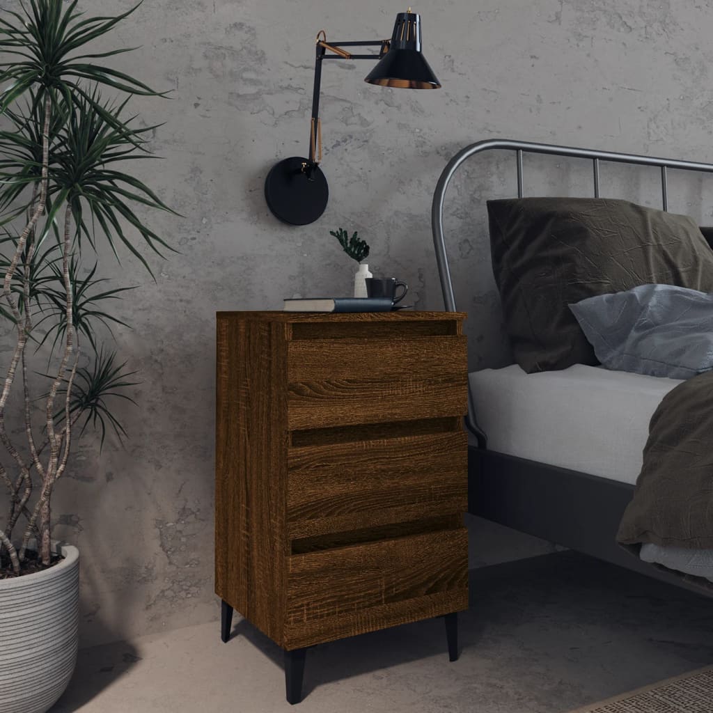 Berkfield Bed Cabinet with Metal Legs Brown Oak 40x35x69 cm