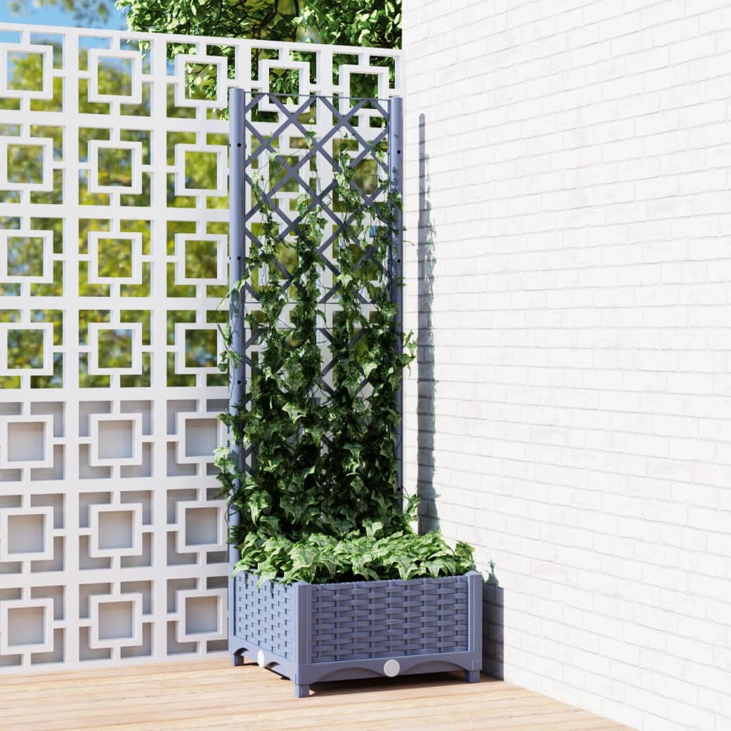 Berkfield Garden Planter with Trellis Dark Grey 40x40x121.5 cm PP