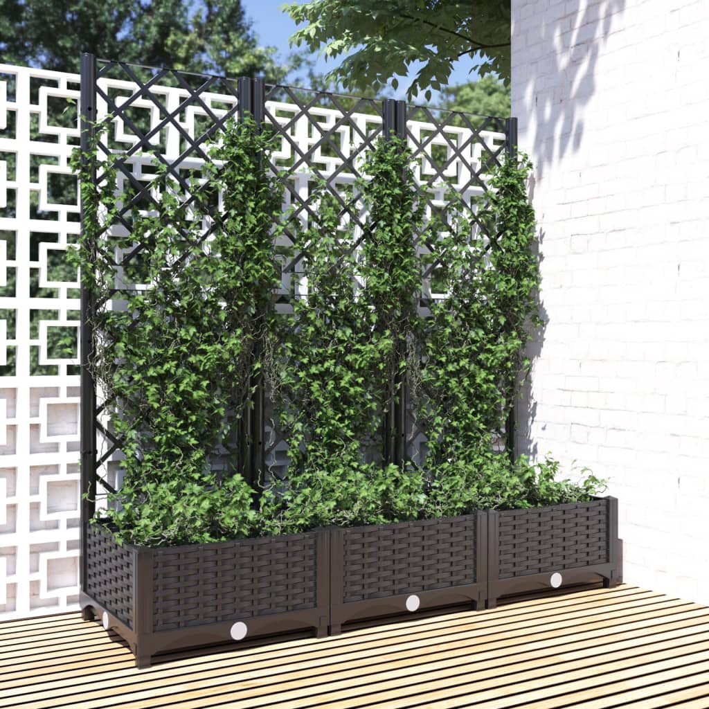 Berkfield Garden Planter with Trellis Black 120x40x121.5 cm PP
