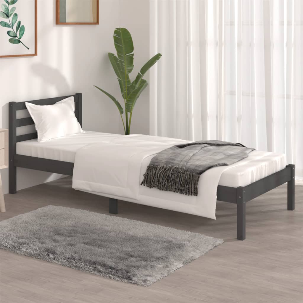 Berkfield Bed Frame Solid Wood Pine 75x190 cm Grey Small Single