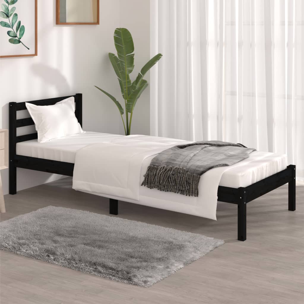 Berkfield Bed Frame Solid Wood Pine 75x190 cm Black Small Single