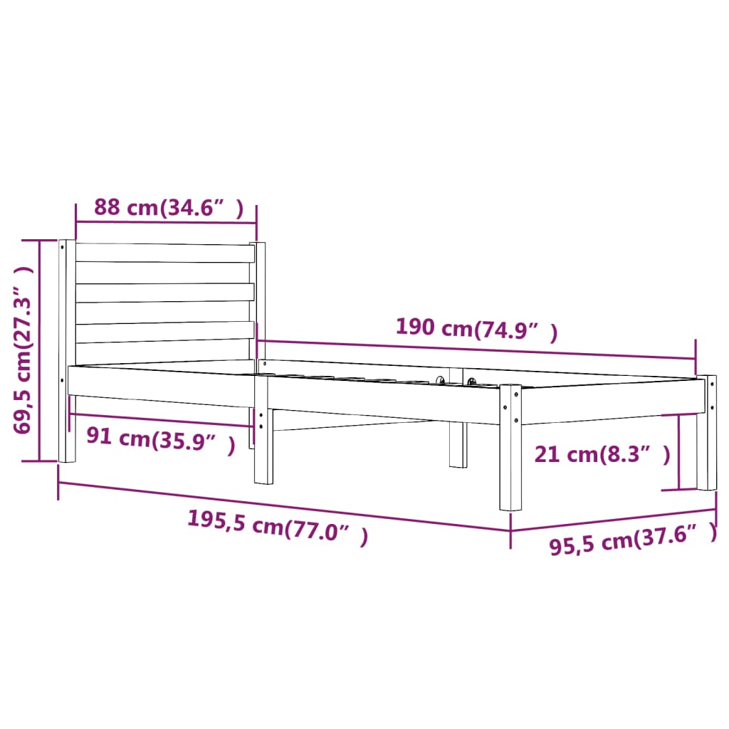 Berkfield Bed Frame Solid Wood Pine 90x190 cm Grey Single