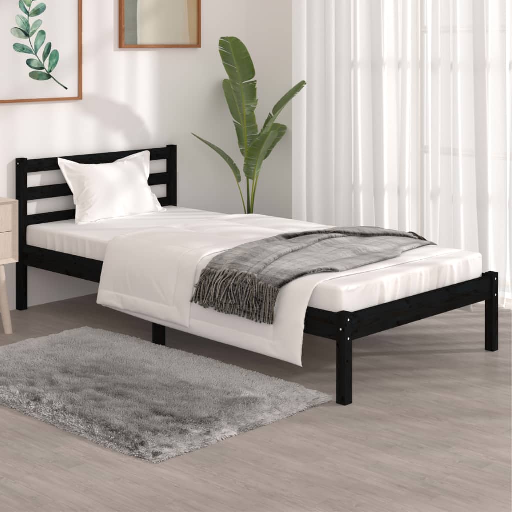 Berkfield Bed Frame Solid Wood Pine 90x190 cm Black Single