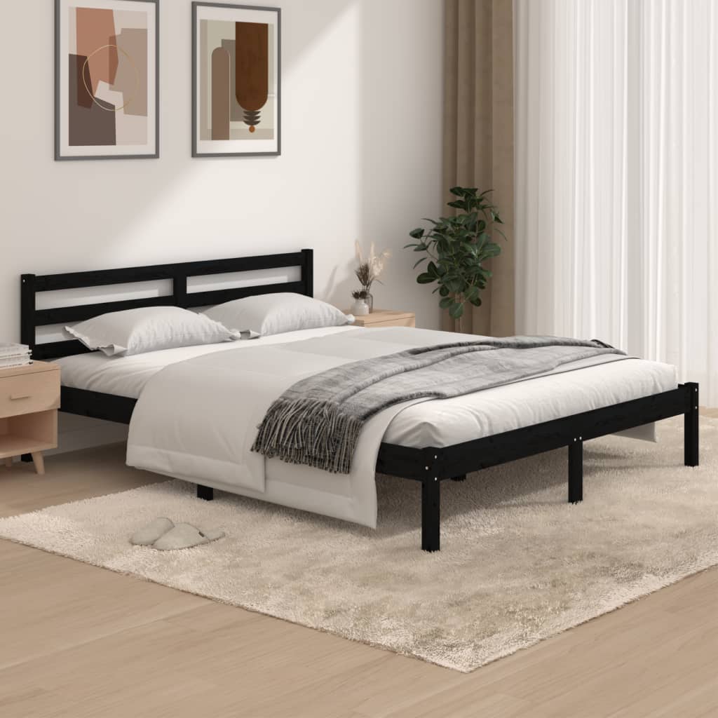 Berkfield Bed Frame Solid Wood Pine 150x200 cm Black King Size